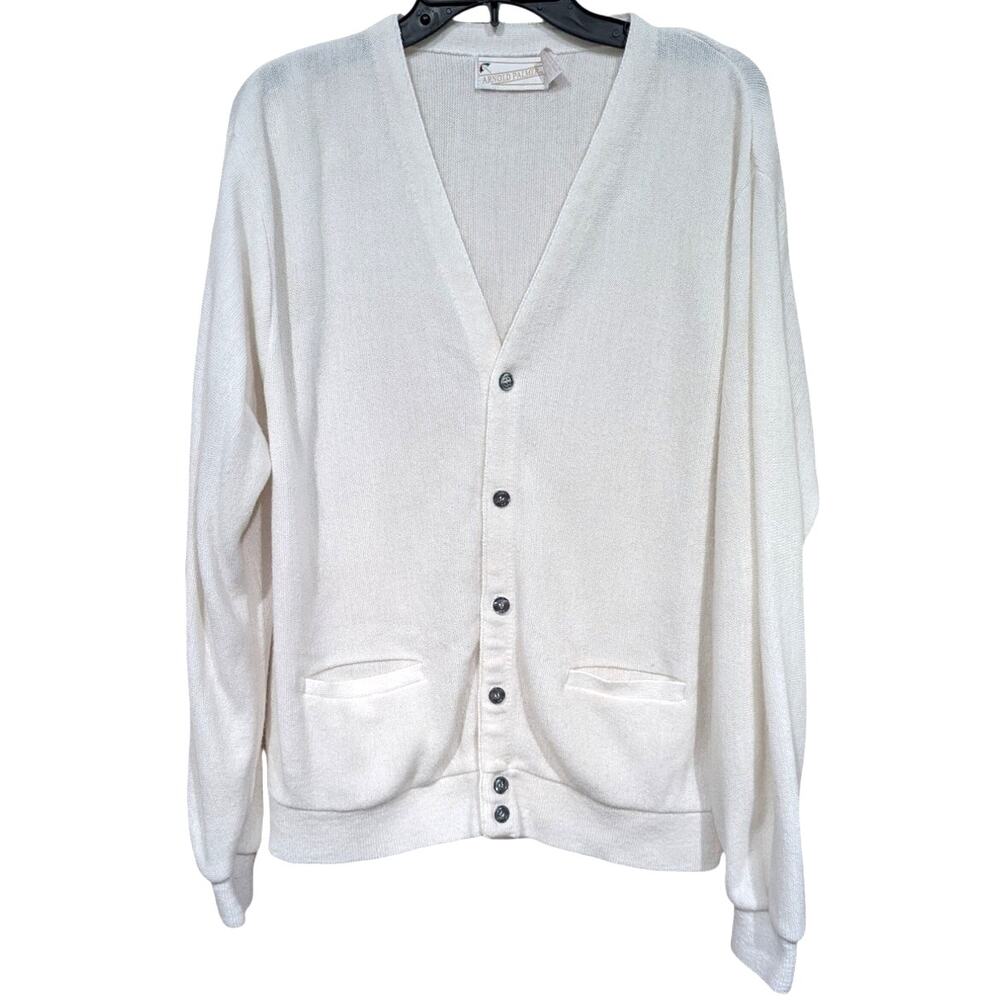 Vintage 1970's Arnold Palmer White Button Up V Neck Cardigan sz L